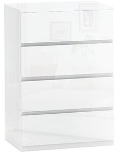 HOMCOM Comodă Modernă cu 4 Sertare Anti-Răsturnare, Comodă din Pal Melaminat, 55x33x80 cm, Alb Lucios | Aosom Romania