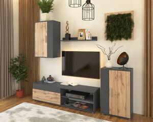 KONDELA Perete living, grafit/stejar wotan, KEVIN