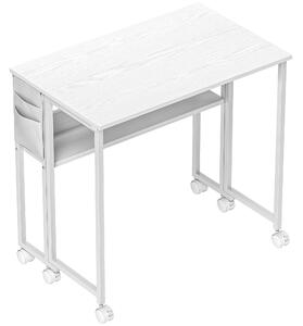 HOMCOM Birou pliabil 80cm, raft, roți, alb | Aosom Romania