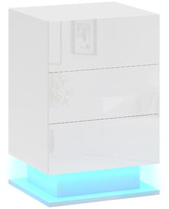HOMCOM Noptieră cu Lumini LED Reglabile, 3 Sertare și Telecomandă, 40x35x60 cm, Alb | Aosom Romania