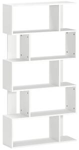 HOMCOM Bibliotecă Asimetrică în Formă de S cu 5 Niveluri și 10 Rafturi Deschise, 80x24x159 cm, Alb | Aosom Romania