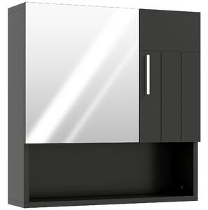 Kleankin Dulap cu Oglindă pentru Baie 2 Uși și Raft Deschis 54x15.2x55.3 cm Negru | Aosom Romania
