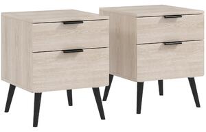 HOMCOM Set de 2 Noptiere cu 2 Sertare pentru Dormitor sau Camera de Zi, 40x40x50 cm, Lemn Natural | Aosom Romania