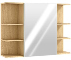 HOMCOM Dulap cu Oglindă pentru Baie cu Dulăpior și 6 Compartimente Deschise 80x20x59cm Lemn | Aosom Romania
