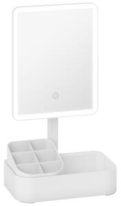 HOMCOM Oglindă Machiaj cu LED-uri, Oglindă Vanity Reîncărcabilă cu Ecran Touch, 2 Moduri de Iluminare și Rotire 180°, Alb | Aosom Romania
