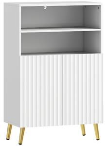 HOMCOM Dulap de Baie cu 2 Rafturi Deschise și Dulap, Dulap Compact cu Uși Amortizate, Raft Reglabil, pentru Bucătărie Living, 60x31.8x93 cm, Alb | Aosom Romania