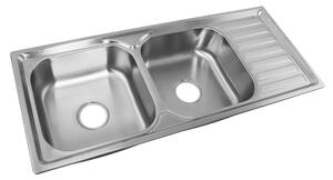 KONDELA Chiuvetă din oţel inoxidabil cu sifon, 105x45, DUPLO