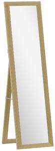 HOMCOM Oglindă cu Ramă din MDF, Picioare și Cârlige pentru Utilizare pe Podea sau pe Perete, 37x40x155 cm, Lemn Natural | Aosom Romania