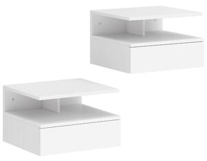 HOMCOM Set de 2 Noptiere Suspendate cu Sertar și Raft Deschis, 35x32x22.5 cm, Alb | Aosom Romania