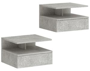 HOMCOM Set de 2 Noptiere Suspendate cu Sertar și Raft Deschis, 35x32x22.5 cm, Gri Ciment | Aosom Romania