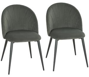HOMCOM Set de 2 Scaune de Sufragerie din Catifea, Scaune de Bucătărie cu Spătar Curbat în Formă de Scoică, Picioare din Oțel, Stil Nordic, Scaune Tapițate pentru Bucătărie, Dormitor, Living, Gri | Aosom Romania
