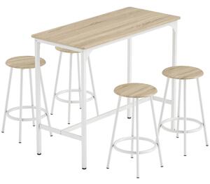 HOMCOM Set de Dining 5 Piese cu Bar 110x50x89,5 cm și Scaune Ø30x60,5 cm din Lemn și Metal Nuanță Lemn | Aosom Romania