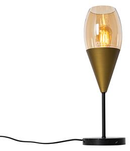 Lampă de masă modernă aurie cu sticlă chihlimbar - Drop