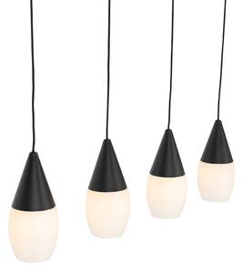 Lampă suspendată modernă neagră cu sticlă opal 4 lumini - Drop