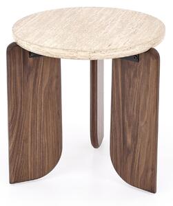 Măsuță de cafea rotundă Manios 50 cm - travertin / nuc