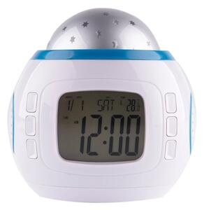 Ceas desteptator cu proiector, temporizator, alarma, 10 melodii, 118 g, 9 x 8 x 10,2 cm, alb