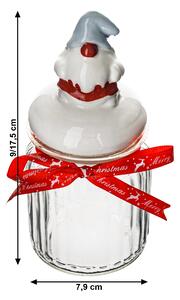 TEMPO-KONDELA ARYSTA TIP 1, borcane din sticlă, set de 4, panglică roşie, sticlă / ceramică