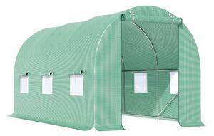 Outsunny Seră de Grădină, Tunel de Grădină cu Acoperiș Rotunjit, din PE și Metal, 4.45x1.9x2 m, Verde