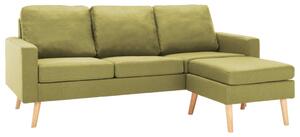 Canapea cu 3 locuri și taburet, verde, material textil