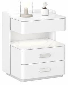 Noptieră inteligentă cu încărcare wireless, iluminare LED, sertar de depozitare și seif integrat – culoare alb