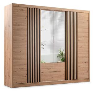 Dulap Honolulu 247Negru, Stejar artizan, 213x250x60cm, Uși dulap: Cu balamale, Glisante