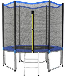 SPORTNOW Trambulină Elastică pentru Adulți Ø244cm, Covor Elastic pentru Adulți cu Plasă de Protecție, Scară cu 2 Trepte, Protecție pentru Arcuri, Structură din Oțel, Capacitate 100kg, Albastru | Aosom Romania