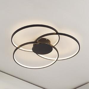 Lindby plafonieră LED Riley, negru, 3.000 K, dimabil, reglabil, Negru, Camera de zi / sufragerie, Metal, Modern