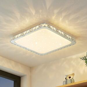 Lindby LED plafonieră Lorand, cristale, CCT, telecomandă, reglabil, Alb, Camera de zi / sufragerie, Cristal, Modern
