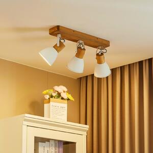 Lindby Spot de plafon Merela, alb, 45 cm, 3 becuri, lemn, E14, reglabil, Lemn, Camera de zi / sufragerie, Lemn, Scandinavă