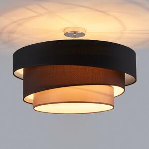 Lindby Melia plafonieră, negru/maro, textil, Ø 56cm