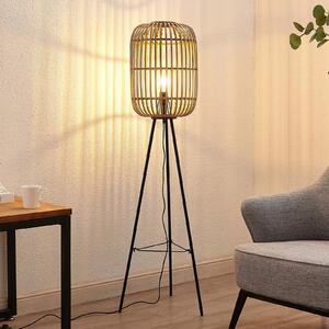 Lindby Canyana lampadar, 139 cm, natural, rattan, trepied, Lemn, Camera de zi / sufragerie, Lemn, Casă de țară / Rustic, Tripod