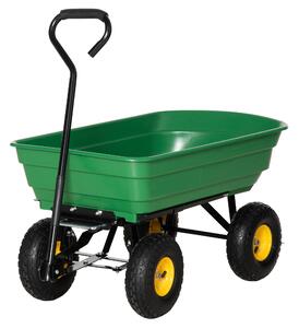 Cărucior de grădină 75L din oțel și PP cu cuvă rabatabilă și mâner de transport, 109x52x94 cm, de culoare verde închis Outsunny | Aosom Romania