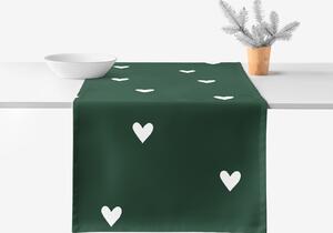 Goldea napron de masă 100% bumbac - inimioare pe verde închis 35x120 cm