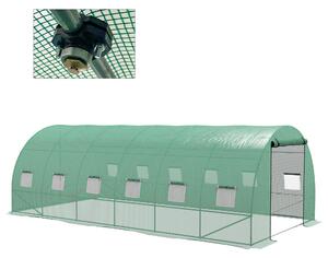 Outsunny Seră Politunel cu Sistem de Stropitoare, Ușă Rulantă și 12 Ferestre cu Plasă, 600x300x195 cm, Verde | Aosom Romania