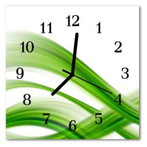 Ceas de perete din sticla pătrat Rezumat Wave Art Green