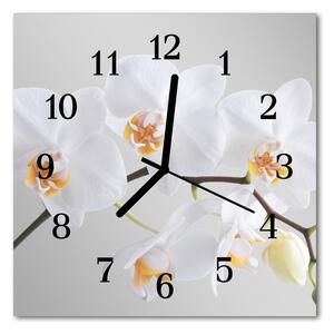 Ceas de perete din sticla pătrat Orchid Flori & Plante alb