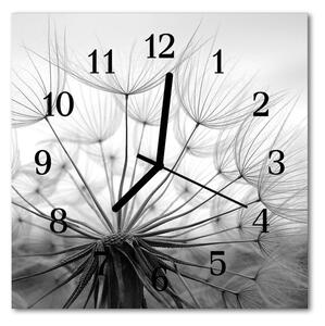 Ceas de perete din sticla pătrat Păpădie Flori & Plante Black & White