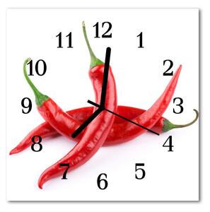 Ceas de perete din sticla pătrat Chillies Bucătărie Roșu
