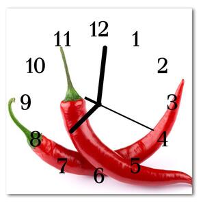Ceas de perete din sticla pătrat Chillies Bucătărie Roșu