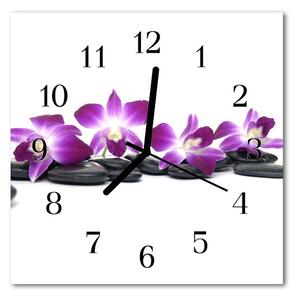 Ceas de perete din sticla pătrat Orchid Flori & Plante Purple