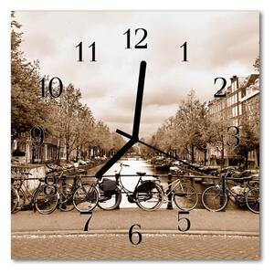 Ceas de perete din sticla pătrat Amsterdam City Sepia
