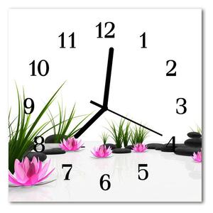 Ceas de perete din sticla pătrat Lotus flori Flori și plante roz
