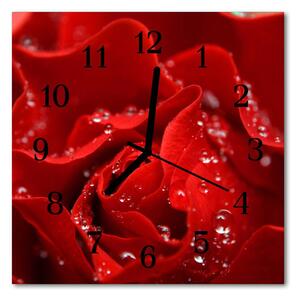 Ceas de perete din sticla pătrat Rose Flori & Plante Red