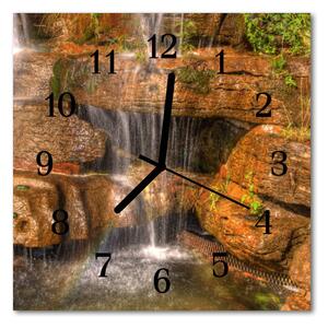 Ceas de perete din sticla pătrat Cascada Peisaj Brown