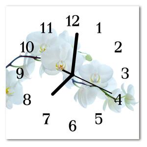 Ceas de perete din sticla pătrat Orchid Flori & Plante alb