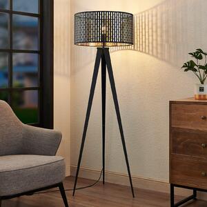 Lindby lampadar Thoralf, trepied, negru, textil, Ø50cm, Negru, Camera de zi / sufragerie, Metal, Umbrelă în picioare