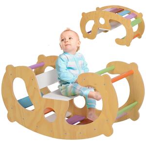 AIYAPLAY Joc pentru Copii 2 în 1 Rampă Montessori și Scaun Balansoar pentru Uz Interior, 91x41x48 cm, Multicolor | Aosom Romania