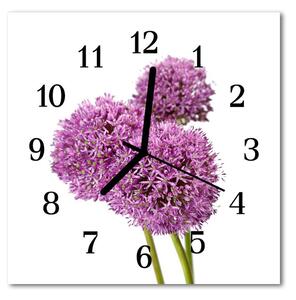 Ceas de perete din sticla pătrat Flori Flori și plante violet
