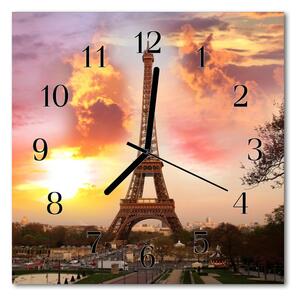 Ceas de perete din sticla pătrat Turnul Eiffel din Paris Oraș multi-colorat