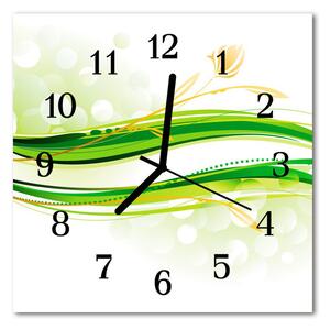 Ceas de perete din sticla pătrat Abstract Lines Art Green